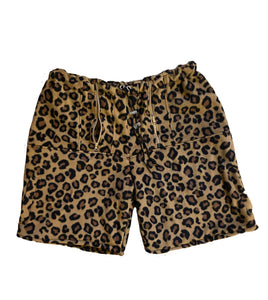 Double Zipper Cheetah Fleece Lounge Shorts