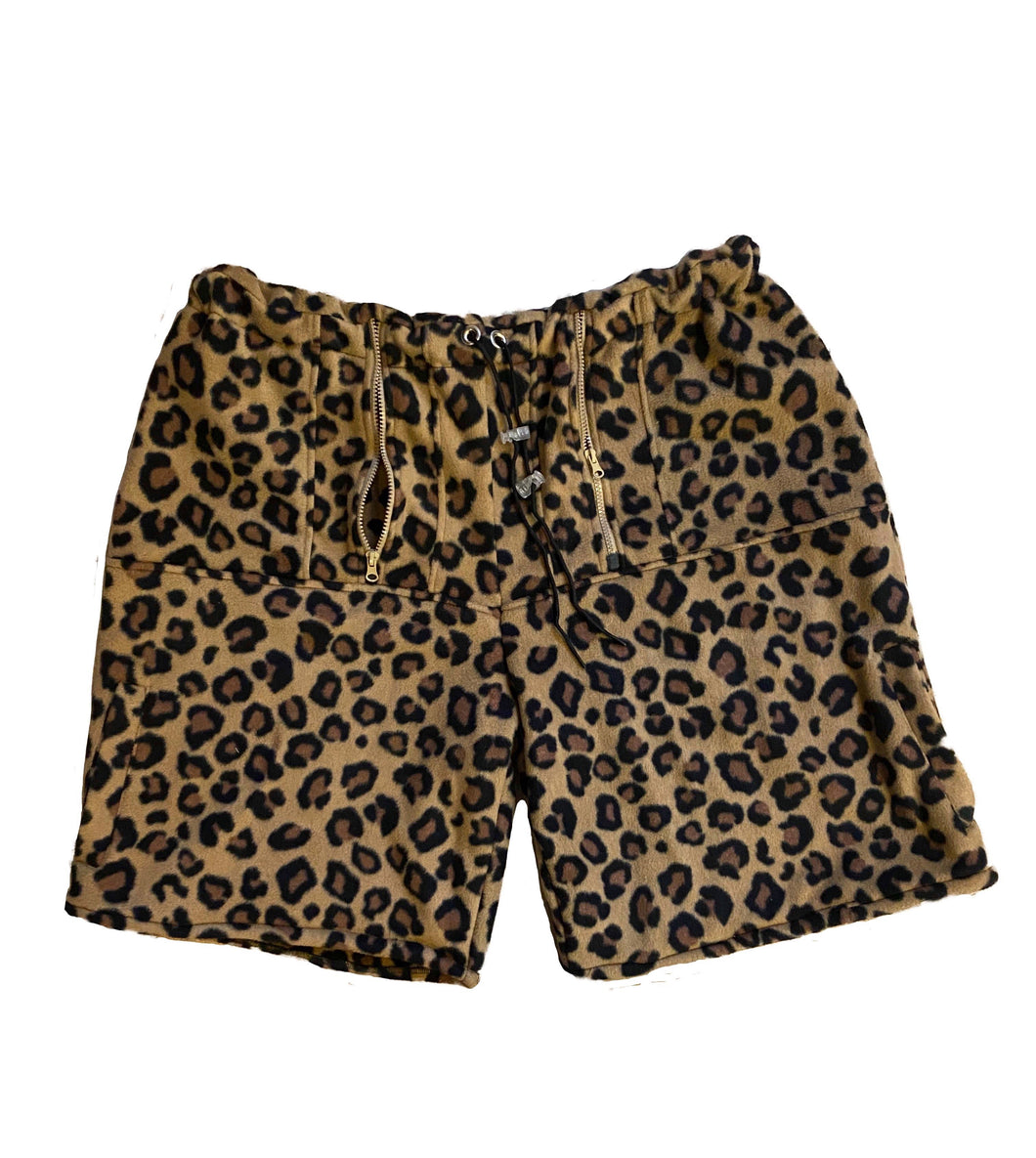 Double Zipper Cheetah Fleece Lounge Shorts