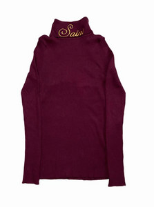 Womens Burgundy Embroider Neck Sweater